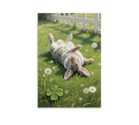 HQYXMSLL A Domestic Rabbit Rolling on The Grass, Body Covered with Grass Clippings Decorative Modern Mural - Wall Art Hanging Poster 16x24inch(40x60cm)