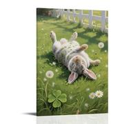 HQYXMSLL A Domestic Rabbit Rolling on The Grass, Body Covered with Grass Clippings Decorative Modern Mural - Wall Art Hanging Poster 12x18inch(30x45cm)