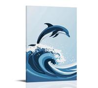 HQYXMSLL Abstract Dolphin Leaping Over Wave Arcs on A Clear Sky Blue Minimalist Background. Decorative Modern Mural - Wall Art Hanging Poster 12x18inch(30x45cm)