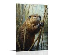 HQYXMSLL Animal Oil Painting- A Beaver Fencing with River Reeds during A Fantasy Forest Challenge Decorative Modern Mural - Wall Art Hanging Poster 20x30inch(50x75cm)