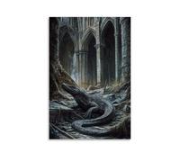 HQYXMSLL Animal Oil Painting A Black Basilisk Slithers Through The Ruins of A Forgotten Cathedral Decorative Modern Mural - Wall Art Hanging Poster 12x18inch(30x45cm)