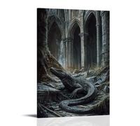 HQYXMSLL Animal Oil Painting A Black Basilisk Slithers Through The Ruins of A Forgotten Cathedral Decorative Modern Mural - Wall Art Hanging Poster 08x12inch(20x30cm)