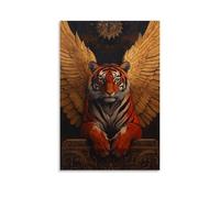 HQYXMSLL Animal Oil Painting A Crimson Tiger With Wings of Gold Guards The Gate to The Spirit World Decorative Modern Mural - Wall Art Hanging Poster 12x18inch(30x45cm)