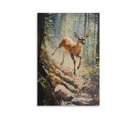 HQYXMSLL Animal Oil Painting- A Deer Sprinting Down A Steep Forest Trail in A Cross-country Endurance Race Decorative Modern Mural - Wall Art Hanging Poster 20x30inch(50x75cm)
