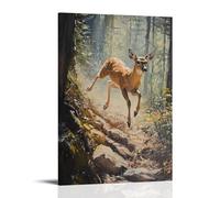 HQYXMSLL Animal Oil Painting- A Deer Sprinting Down A Steep Forest Trail in A Cross-country Endurance Race Decorative Modern Mural - Wall Art Hanging Poster 08x12inch(20x30cm)