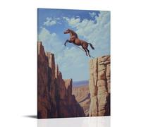 HQYXMSLL Animal Oil Painting- A Horse Pole Vaulting Across A Canyon Gap in A Surreal Desert Challenge Decorative Modern Mural - Wall Art Hanging Poster 20x30inch(50x75cm)