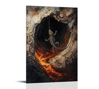 HQYXMSLL Animal Oil Painting- A Lizard Ziplining through Volcanic Caverns in A Molten Rock Maze Decorative Modern Mural - Wall Art Hanging Poster 16x24inch(40x60cm)