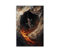 HQYXMSLL Animal Oil Painting- A Lizard Ziplining through Volcanic Caverns in A Molten Rock Maze Decorative Modern Mural - Wall Art Hanging Poster 24x36inch(60x90cm)