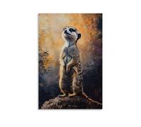 HQYXMSLL Animal Oil Painting- A Meerkat Standing Guard during A Team Relay Race, Eyes Scanning. Decorative Modern Mural - Wall Art Hanging Poster 20x30inch(50x75cm)