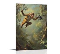 HQYXMSLL Animal Oil Painting- A Monkey Racing A Drone in A Tech-forest Aerial Race Decorative Modern Mural - Wall Art Hanging Poster 24x36inch(60x90cm)