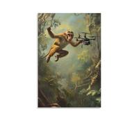 HQYXMSLL Animal Oil Painting- A Monkey Racing A Drone in A Tech-forest Aerial Race Decorative Modern Mural - Wall Art Hanging Poster 08x12inch(20x30cm)