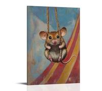 HQYXMSLL Animal Oil Painting- A Mouse Riding A Zipline Into A Circus Tent with A Banner Trailing behind Decorative Modern Mural - Wall Art Hanging Poster 20x30inch(50x75cm)