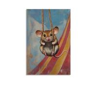 HQYXMSLL Animal Oil Painting- A Mouse Riding A Zipline Into A Circus Tent with A Banner Trailing behind Decorative Modern Mural - Wall Art Hanging Poster 08x12inch(20x30cm)
