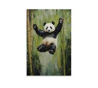 HQYXMSLL Animal Oil Painting- A Panda Jumping Trampoline Flips in A Bamboo Garden Stage Decorative Modern Mural - Wall Art Hanging Poster 12x18inch(30x45cm)