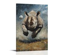 HQYXMSLL Animal Oil Painting- A Rhinoceros Charging through A Rugby Field, Ball Tucked Under Arm. Decorative Modern Mural - Wall Art Hanging Poster 12x18inch(30x45cm)