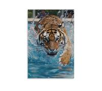 HQYXMSLL Animal Oil Painting- A Tiger Swimming Laps in An Olympic-sized Pool, Water Splashing Around. Decorative Modern Mural - Wall Art Hanging Poster 24x36inch(60x90cm)