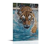 HQYXMSLL Animal Oil Painting- A Tiger Swimming Laps in An Olympic-sized Pool, Water Splashing Around. Decorative Modern Mural - Wall Art Hanging Poster 12x18inch(30x45cm)