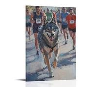 HQYXMSLL Animal Oil Painting- A Wolf Racing in A Marathon, Paws Pounding The Pavement Alongside Runners. Decorative Modern Mural - Wall Art Hanging Poster 12x18inch(30x45cm)