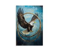 HQYXMSLL Animal Oil Painting- An Eagle Diving through Hoops in A Skydiving Stunt, Wings Spread Wide. Decorative Modern Mural - Wall Art Hanging Poster 16x24inch(40x60cm)