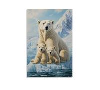 HQYXMSLL Animal Oil Painting - Arctic Majesty- A Proud Polar Bear Mother with Cubs Against Icy Blue Glacier Background Decorative Modern Mural - Wall Art Hanging Poster 16x24inch(40x60cm)