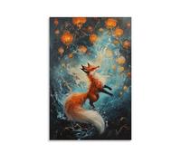 HQYXMSLL Animal Oil Painting Mystic Nine-Tailed Fox Dances Beneath The Lantern-Lit Sky of An Eastern Festival Decorative Modern Mural - Wall Art Hanging Poster 08x12inch(20x30cm)