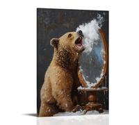 HQYXMSLL Animal Oil Painting of A Bear Blowing Foam Beards Onto A Mirror And Laughing Uproariously. Decorative Modern Mural - Wall Art Hanging Poster 20x30inch(50x75cm)