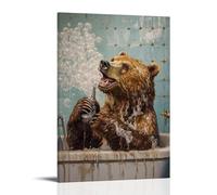 HQYXMSLL Animal Oil Painting of A Bear Brushing Teeth So Hard That Bubbles Fill The Entire Bathroom. Decorative Modern Mural - Wall Art Hanging Poster 08x12inch(20x30cm)