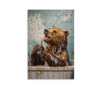 HQYXMSLL Animal Oil Painting of A Bear Brushing Teeth So Hard That Bubbles Fill The Entire Bathroom. Decorative Modern Mural - Wall Art Hanging Poster 24x36inch(60x90cm)