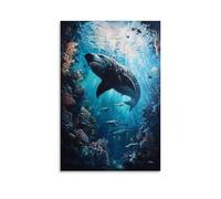 HQYXMSLL Animal Oil Painting of A Bear Freediving Beside Whale Sharks in A Tropical Reef. Decorative Modern Mural - Wall Art Hanging Poster 16x24inch(40x60cm)