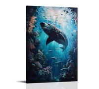 HQYXMSLL Animal Oil Painting of A Bear Freediving Beside Whale Sharks in A Tropical Reef. Decorative Modern Mural - Wall Art Hanging Poster 20x30inch(50x75cm)