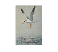 HQYXMSLL Animal Oil Painting of A Bird Mid-splash, Diving from The Air Into A Water Ring on Pale Sky Gray. Decorative Modern Mural - Wall Art Hanging Poster 16x24inch(40x60cm)