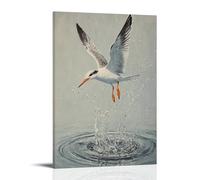 HQYXMSLL Animal Oil Painting of A Bird Mid-splash, Diving from The Air Into A Water Ring on Pale Sky Gray. Decorative Modern Mural - Wall Art Hanging Poster 12x18inch(30x45cm)