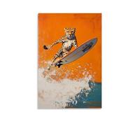HQYXMSLL Animal Oil Painting of A Cheetah Skimming on A Speedboat Surfboard Combo over Flat Tangerine Ocean. Decorative Modern Mural - Wall Art Hanging Poster 08x12inch(20x30cm)