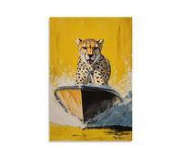 HQYXMSLL Animal Oil Painting of A Cheetah Water-skiing behind A Speed Boat on A Flat Yellow Background. Decorative Modern Mural - Wall Art Hanging Poster 08x12inch(20x30cm)