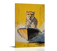 HQYXMSLL Animal Oil Painting of A Cheetah Water-skiing behind A Speed Boat on A Flat Yellow Background. Decorative Modern Mural - Wall Art Hanging Poster 16x24inch(40x60cm)