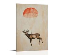 HQYXMSLL Animal Oil Painting of A Deer in Free Fall, Parachute Just Opening, Suspended on A Peach-tinted Minimalist Sky. Decorative Modern Mural - Wall Art Hanging Poster 20x30inch(50x75cm)