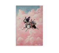 HQYXMSLL Animal Oil Painting of A Dog Flying with A Jetpack Across A Cotton-candy Pink Sky. Decorative Modern Mural - Wall Art Hanging Poster 08x12inch(20x30cm)