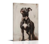 HQYXMSLL Animal Oil Painting of A Dog Grinning While Fixing A Crooked Bowtie, Standing Tall Against A Pure Ivory Wall. Decorative Modern Mural - Wall Art Hanging Poster 12x18inch(30x45cm)