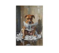 HQYXMSLL Animal Oil Painting of A Dog Tangled in Toilet Paper While Reading The Comics on A Glossy Bathroom Floor. Decorative Modern Mural - Wall Art Hanging Poster 24x36inch(60x90cm)