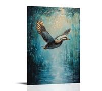HQYXMSLL Animal Oil Painting of A Duck Skydiving Above A Flooded Wetland, Wings Tucked in Tight. Decorative Modern Mural - Wall Art Hanging Poster 24x36inch(60x90cm)