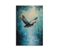 HQYXMSLL Animal Oil Painting of A Duck Skydiving Above A Flooded Wetland, Wings Tucked in Tight. Decorative Modern Mural - Wall Art Hanging Poster 16x24inch(40x60cm)
