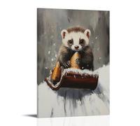 HQYXMSLL Animal Oil Painting of A Ferret Riding A Sled with Rocket Boosters on Frosted Gray. Decorative Modern Mural - Wall Art Hanging Poster 24x36inch(60x90cm)