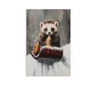 HQYXMSLL Animal Oil Painting of A Ferret Riding A Sled with Rocket Boosters on Frosted Gray. Decorative Modern Mural - Wall Art Hanging Poster 24x36inch(60x90cm)