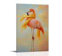 HQYXMSLL Animal Oil Painting of A Flamingo Adjusting A Stylish Scarf in A Full-length Mirror Under A Soft Pastel Tropical Sky. Decorative Modern Mural - Wall Art Hanging Poster 16x24inch(40x60cm)