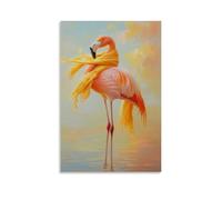 HQYXMSLL Animal Oil Painting of A Flamingo Adjusting A Stylish Scarf in A Full-length Mirror Under A Soft Pastel Tropical Sky. Decorative Modern Mural - Wall Art Hanging Poster 16x24inch(40x60cm)