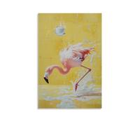 HQYXMSLL Animal Oil Painting of A Flamingo Slipping on Soapy Tiles, Coffee Cup Soaring through Pastel Yellow Air. Decorative Modern Mural - Wall Art Hanging Poster 12x18inch(30x45cm)