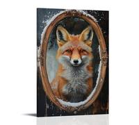 HQYXMSLL Animal Oil Painting of A Fox Fixing Fur Slick-back Styles in A Dusty Mirror, Proud of Every Hair. Decorative Modern Mural - Wall Art Hanging Poster 12x18inch(30x45cm)