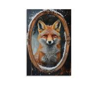 HQYXMSLL Animal Oil Painting of A Fox Fixing Fur Slick-back Styles in A Dusty Mirror, Proud of Every Hair. Decorative Modern Mural - Wall Art Hanging Poster 12x18inch(30x45cm)