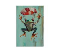 HQYXMSLL Animal Oil Painting of A Frog Launched from A Parachute Cannon, Limbs Flailing Joyfully on Mint Green. Decorative Modern Mural - Wall Art Hanging Poster 16x24inch(40x60cm)