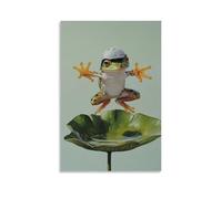 HQYXMSLL Animal Oil Painting of A Frog with A Helmet Doing A Kickflip over A Lily Pad on A Solid Light Green Backdrop. Decorative Modern Mural - Wall Art Hanging Poster 24x36inch(60x90cm)